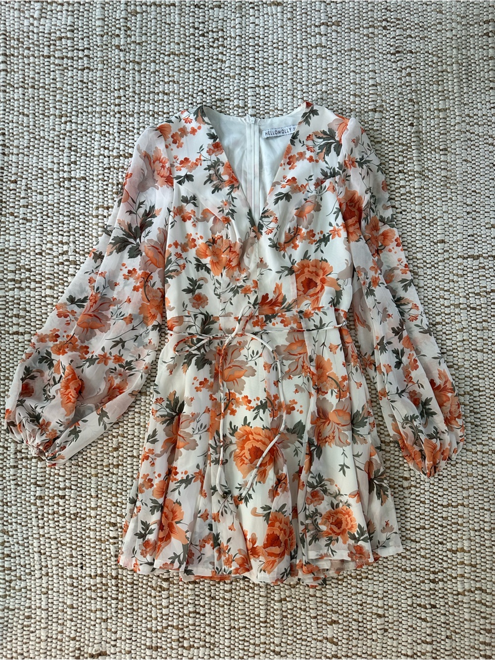 Hello Molly Cream and Orange Floral Mini Dress